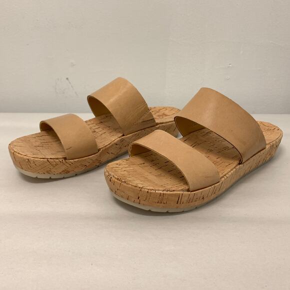 Korks Ease Shoes Womens 9M Tan Nude Sandals Wide Strap Slip-on Leather Upper - Picture 1 of 12